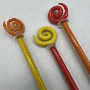 Set 3 Vtg Opaque Art Glass Cocktail Stirrers Swizzle Sticks Yellow Orange Red
